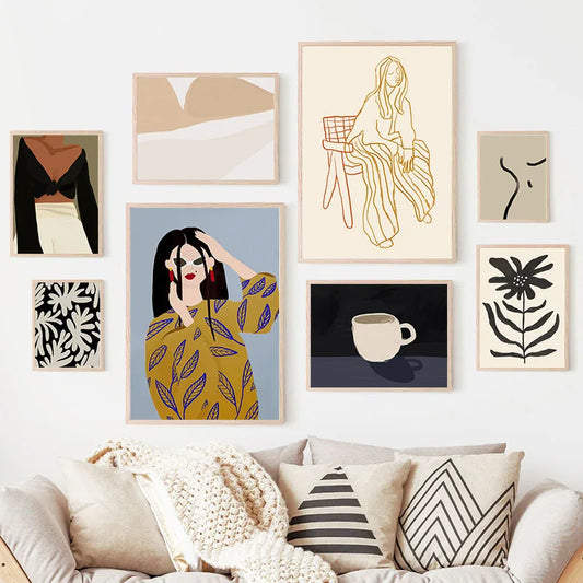 Boho Abstract Woman Canvas Wall Art | Minimalist Line Drawing Canvas Wall Art Peaceful Pleasures Health and Wellness