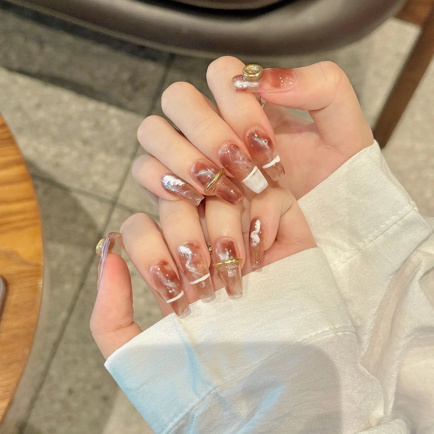 Handmade Press on Nails Dark Gothic Ink Hand Drawn Fake Nails for Women Girl Wearable Spice Girl Long Ballet False Nail Tips Peaceful Pleasures Health and Wellness