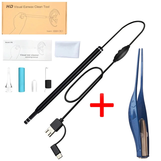 Visible Earpick Medical Otoscope Waterproof Camera Earwax Visual Oral Inspection Ear Spoon Support Android PC Ear Cleaning Tool Peaceful Pleasures Health and Wellness Plus Blue Tweezer