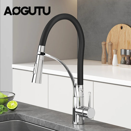 AOGUTU Brass Pull-Down Kitchen Faucet | Hot & Cold Mixer Tap Kitchen Mixer Faucet Peaceful Pleasures Health and Wellness