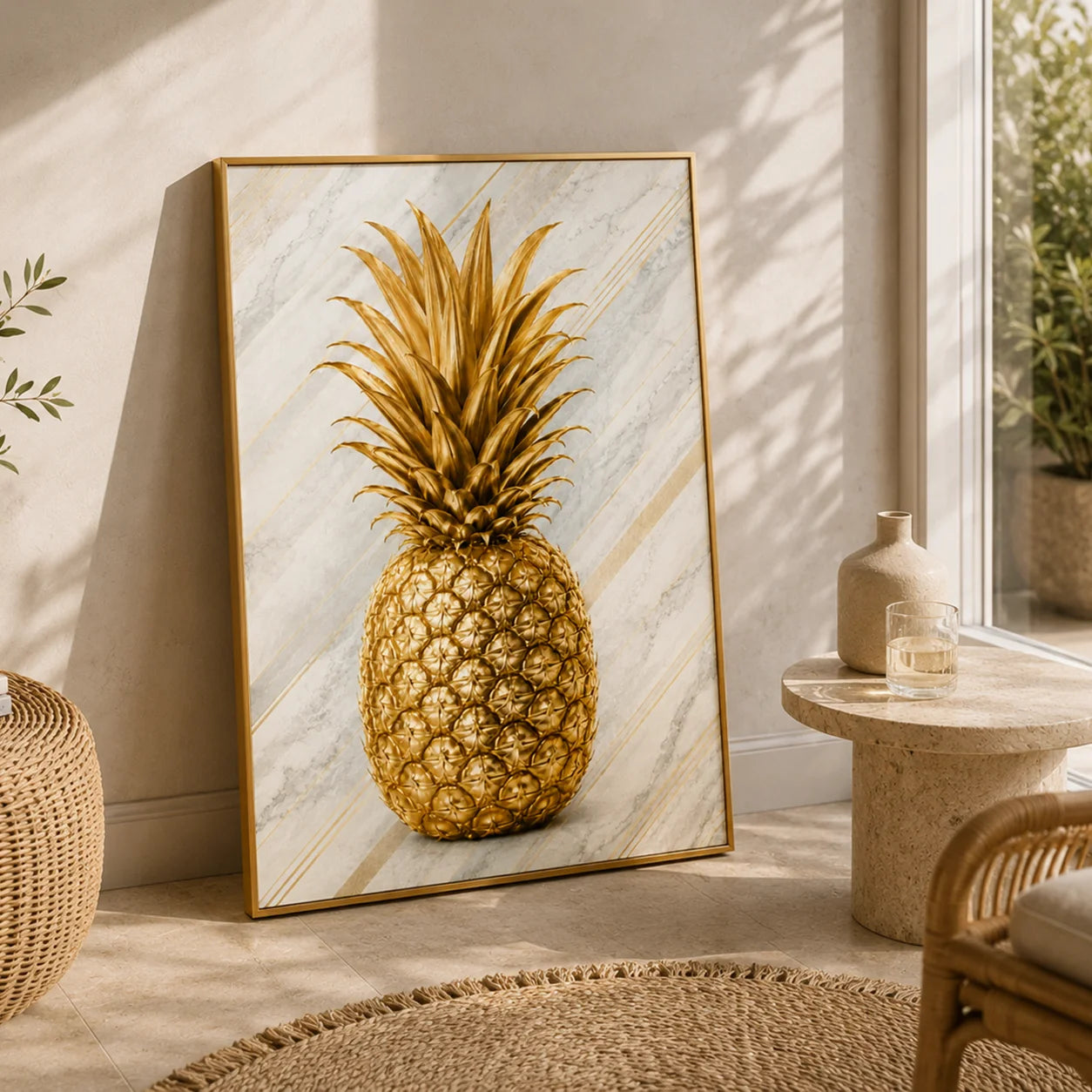 Nordic Luxury Marble Wall Art Gold Pineapple Canvas Painting Poster Print Bedroom Living Room Decor Peaceful Pleasures Health and Wellness
