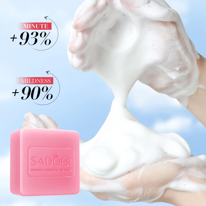 SADOER Rose Essential Oil Foaming Face & Body Soap Bar Foaming Cleansing Soap Peaceful Pleasures Health and Wellness