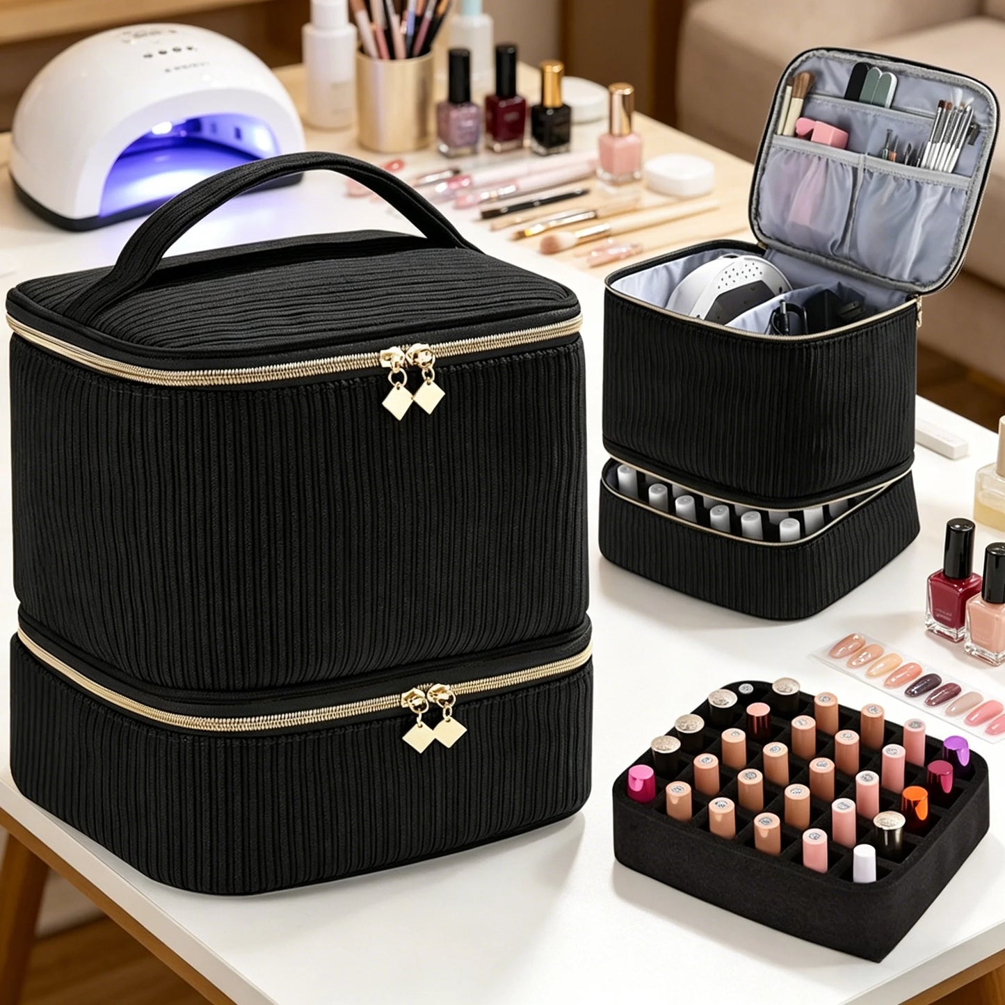 Nail Polish Organizer – 30-Bottle Double Layer Storage Bag