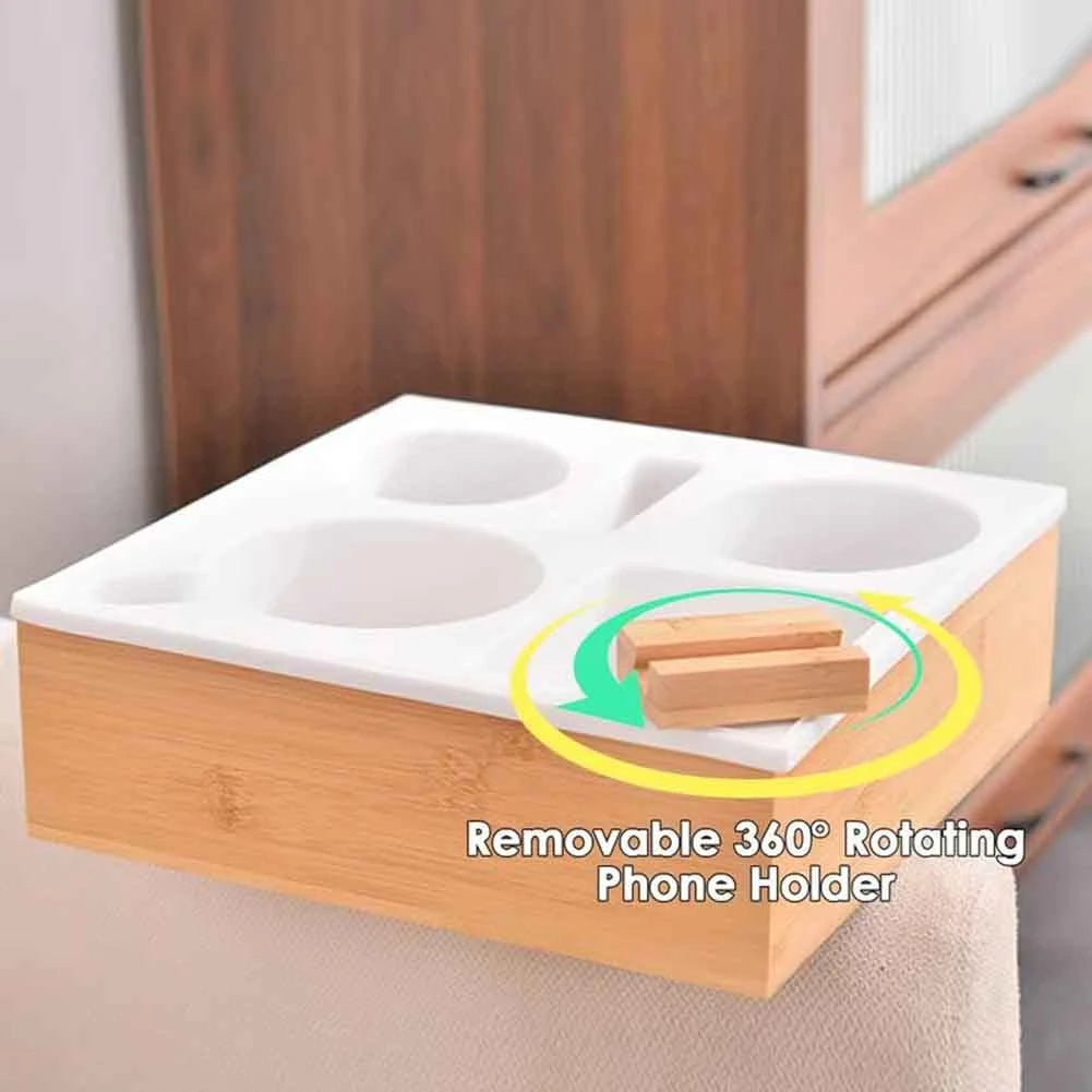 A36T-Car Cup Holder Removable Couch Drink Holder Couch Organizer Handy Couch Tray Wooden Bed Cup Holder For Boat Bed Sofa Peaceful Pleasures Health and Wellness White