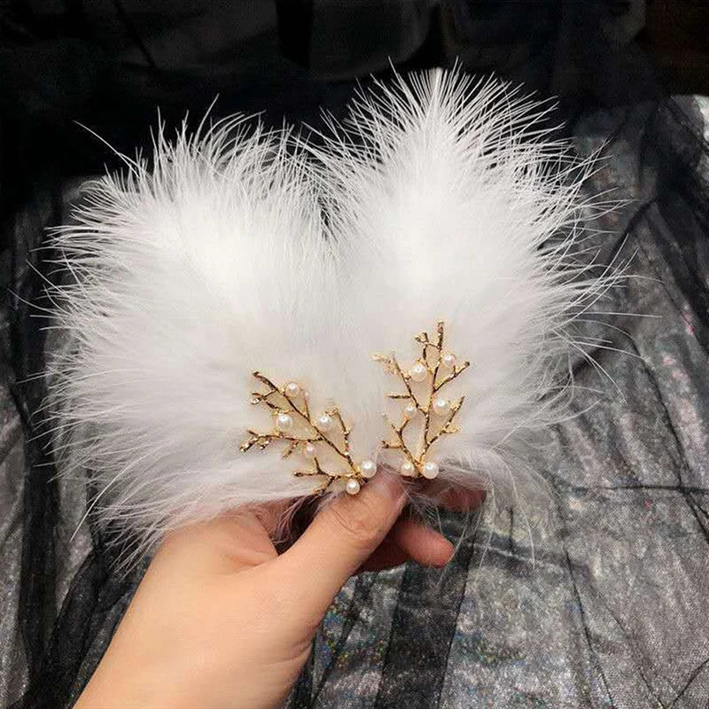 2pcs Fairy White Feather Hair Clips | Wedding Barrettes for Women