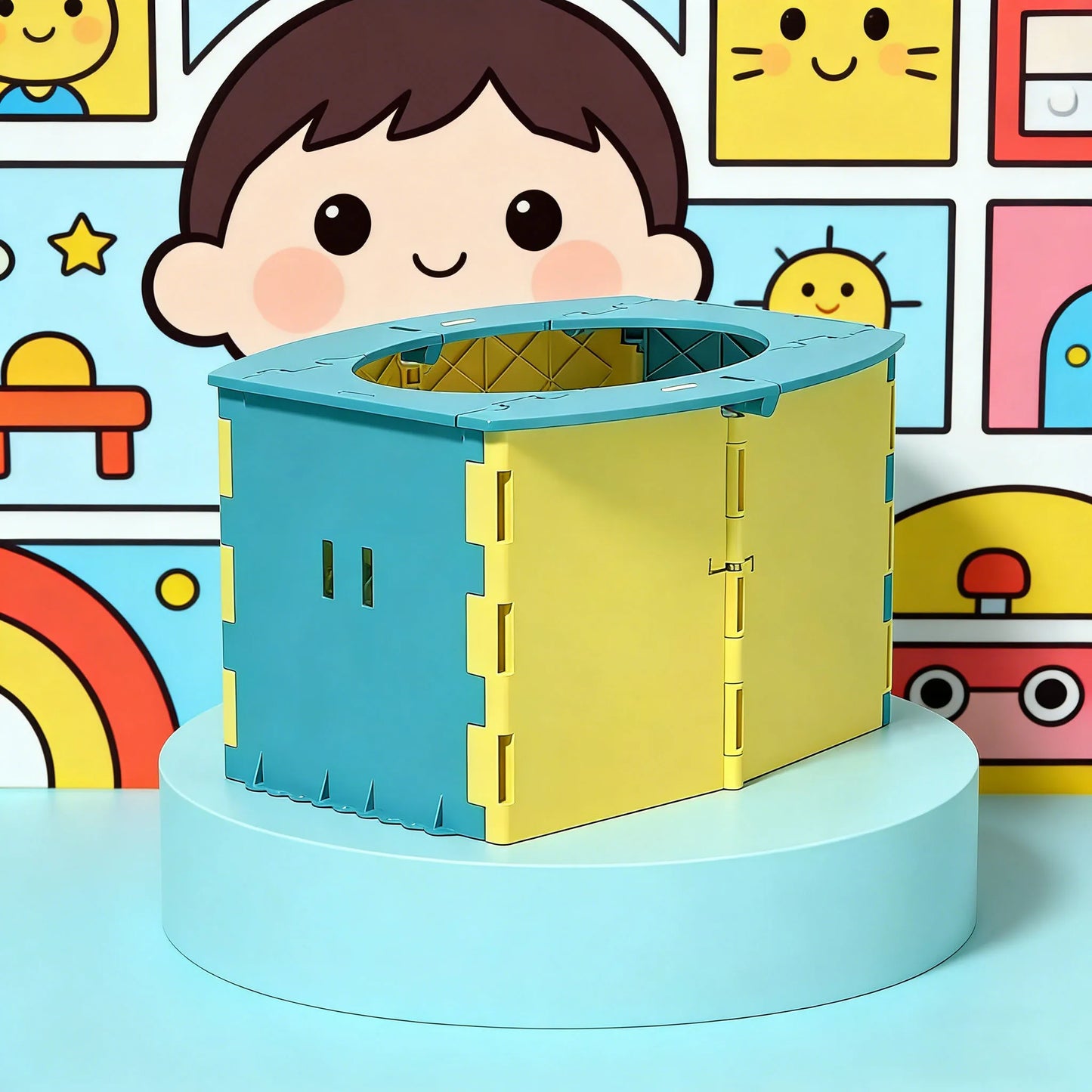 Baby Potty Portable Baby Toilet Seat Kids Potty Foldable Potty Training Basin Outdoor Travel Basin Bag Sturdy and Easy to Clean Peaceful Pleasures Health and Wellness Yellow Blue
