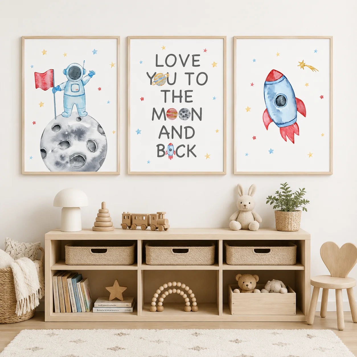 Nursery Wall Art Space Astronaut Quotes Canvas Painting Nordic Rocket Poster Print for Baby Boy Kids Bedroom Wall Decor Peaceful Pleasures Health and Wellness