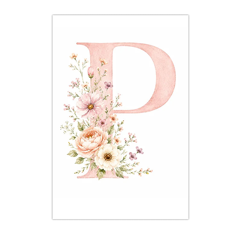 Custom Floral Rainbow Alphabet Canvas Wall Art – Kids Room