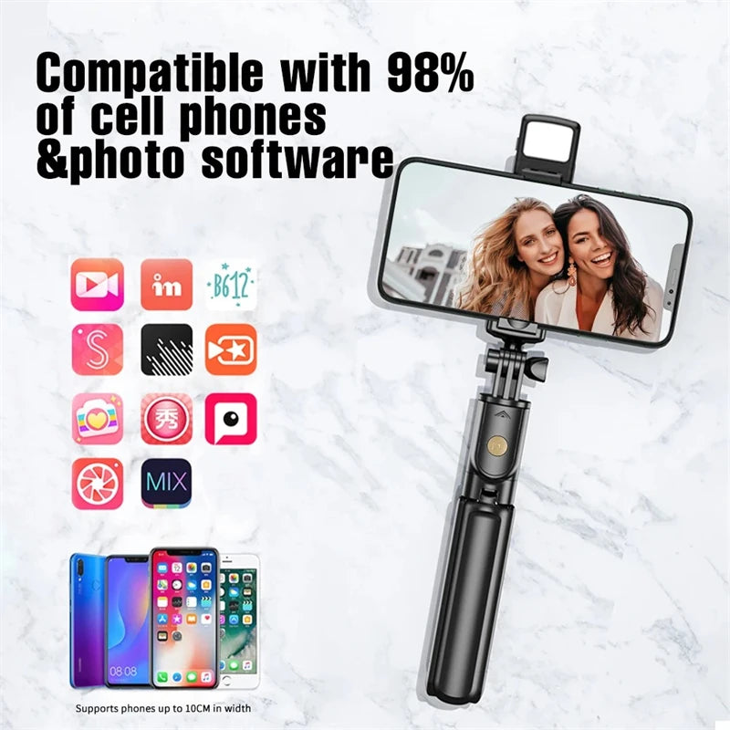 Selfie Stick Wireless Tripod Stand with Light Bluetooth Remote Extendable Tripod for iPhone Mobile Phone Live Streaming Peaceful Pleasures Health and Wellness