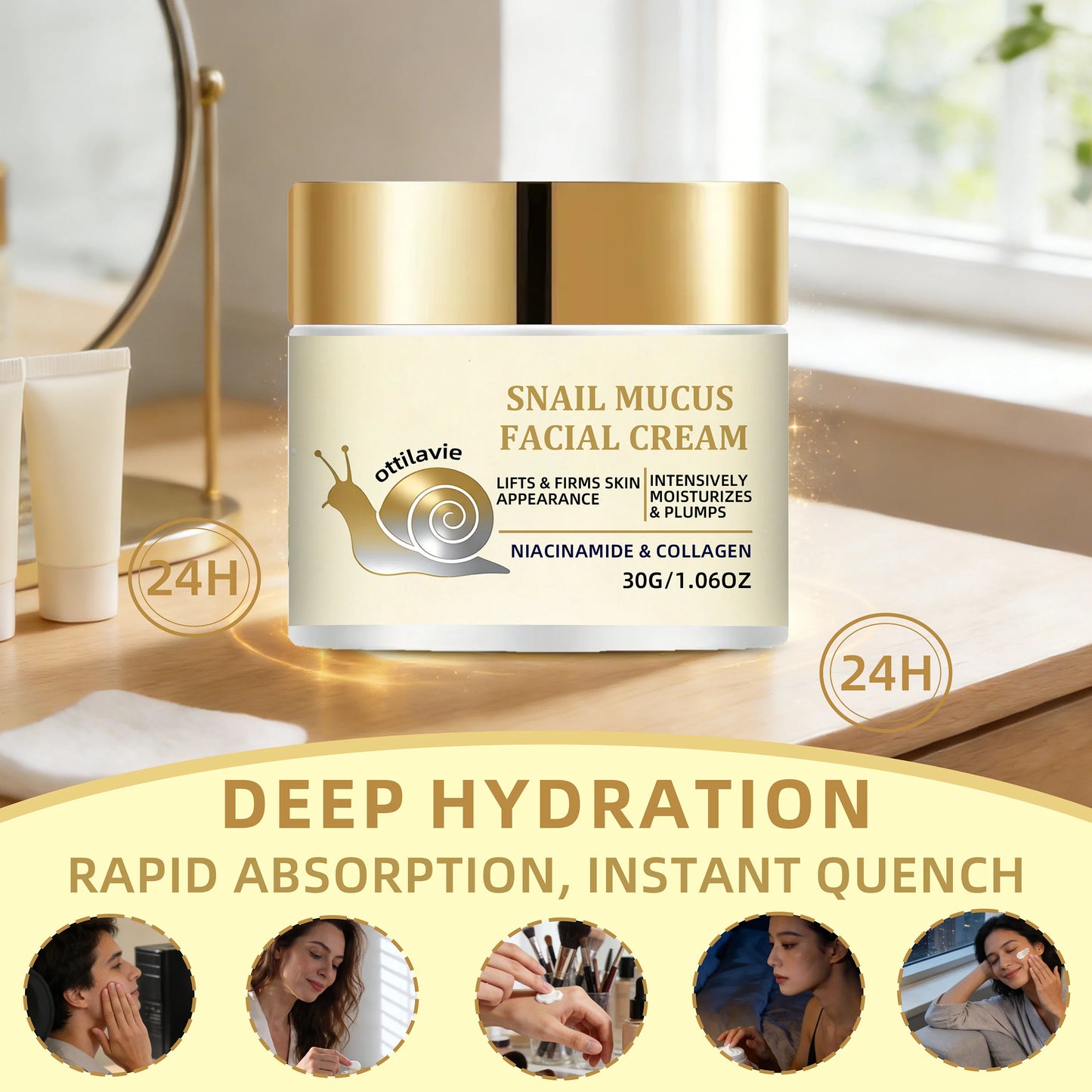 Ottilavie Snail Mucin Facial Cream | Deep Hydration | Nourishing Formula, Suitable for All Skin Types | Daily Skincare Essential Peaceful Pleasures Health and Wellness