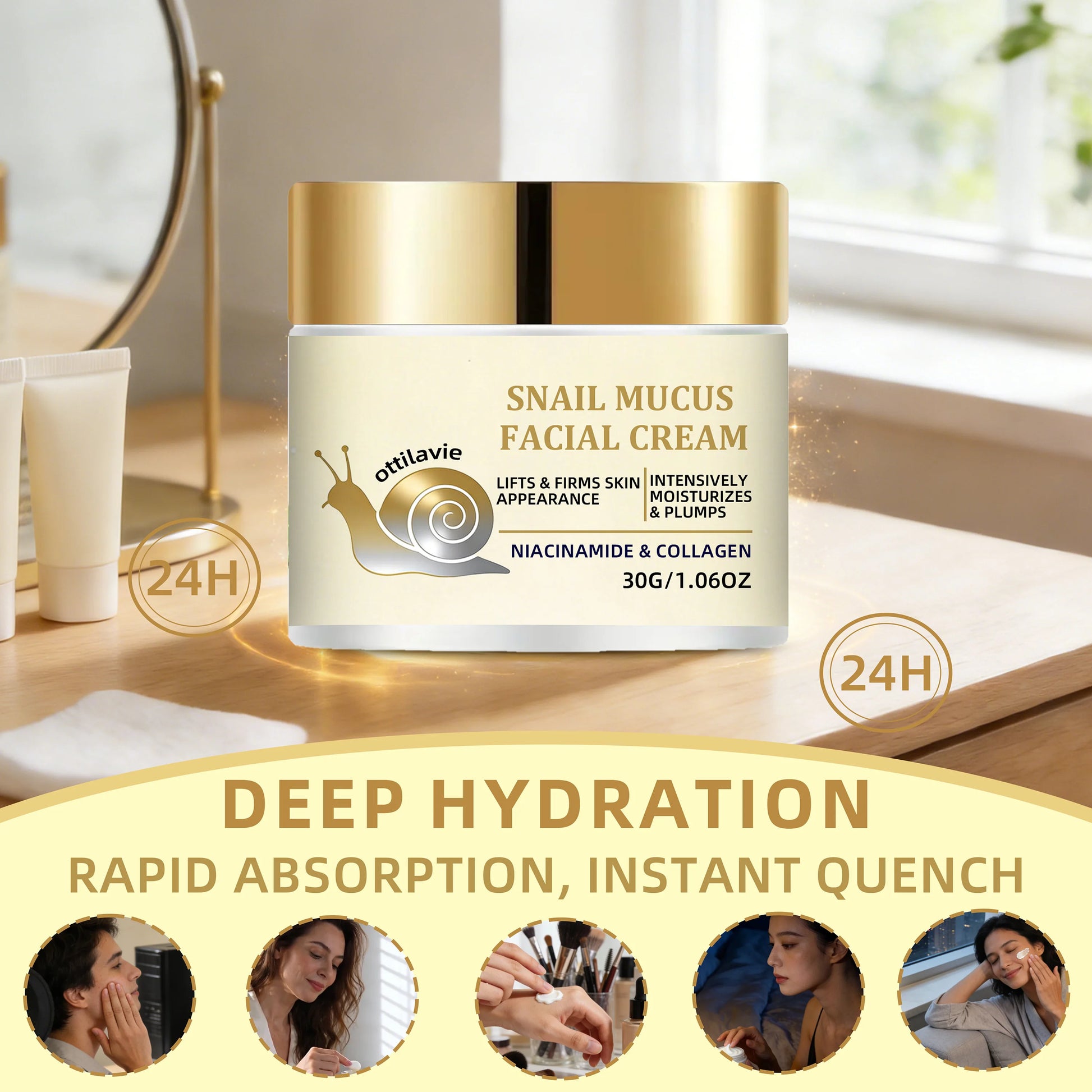 Ottilavie Snail Mucin Facial Cream | Deep Hydration | Nourishing Formula, Suitable for All Skin Types | Daily Skincare Essential Peaceful Pleasures Health and Wellness