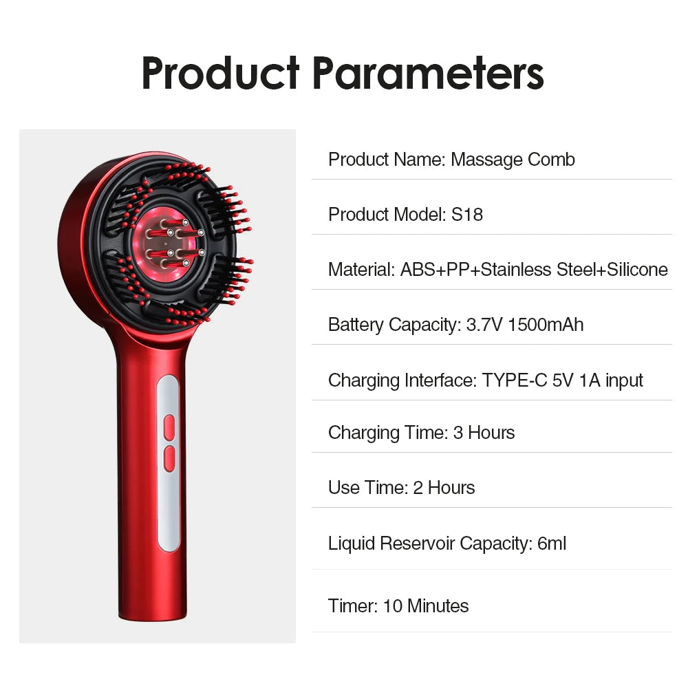 Electric Scalp Massager Comb 3/5 Speed Hair Oil Applicator Kneading Scratching Brush Cordless Stress Relief Head Massager Peaceful Pleasures Health and Wellness 5Modes 3Lights
