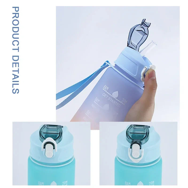 900ml BPA-Free Gradient Sports Water Bottle with Straw & Time Scale