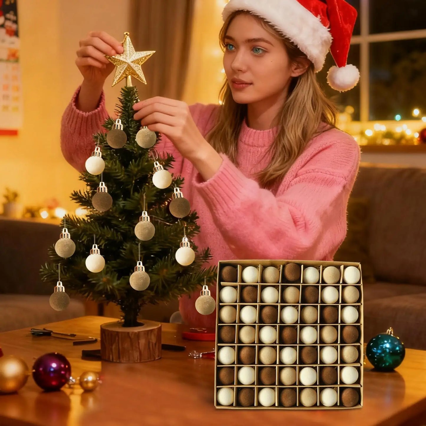 49-Piece Velvet Christmas Ball Ornaments | Flocked Pendant Set