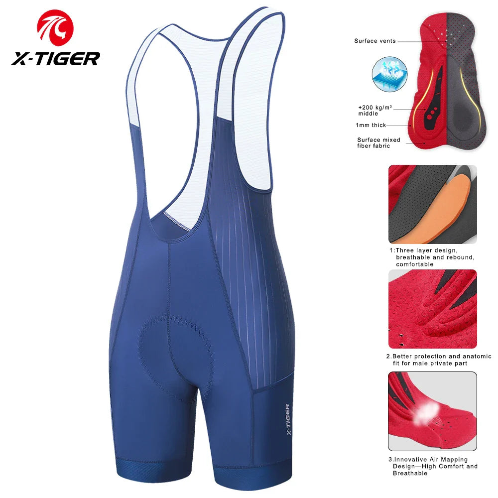 X-TIGER Men's Pro Cycling Bib Shorts | Padded Long Distance