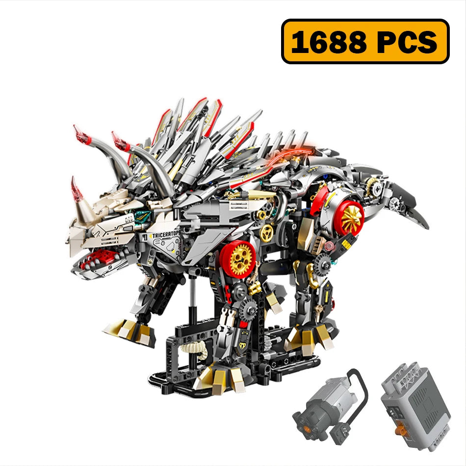 Motorized Mechanical Triceratops Model Building Blocks LED Jurassic