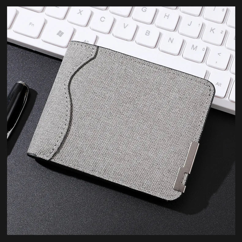 Slim Bifold Canvas Wallet – Unisex Denim Style Metal Accent