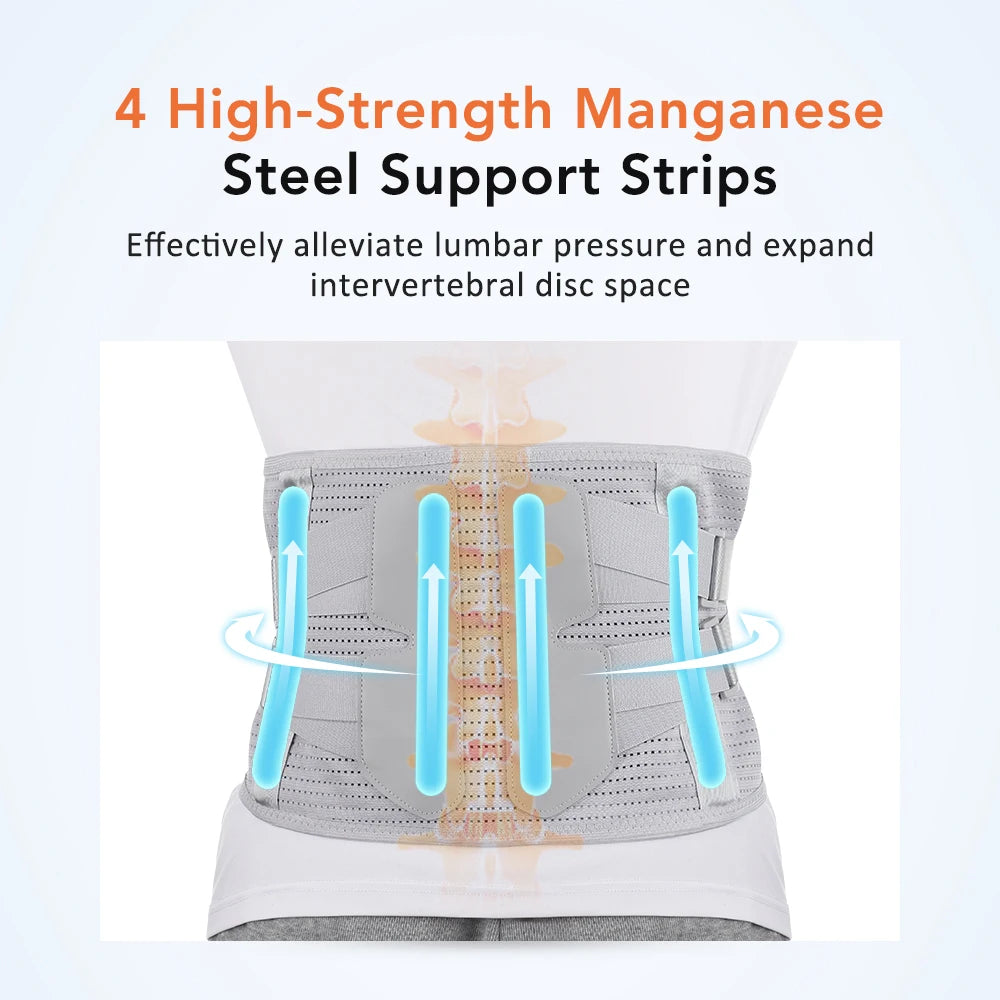 Lumbar Support Belt with 4 Steel Plates Rapezoidal Back Support Brace Men Women Spine Decompression Herniated Disc Strap Work Peaceful Pleasures Health and Wellness