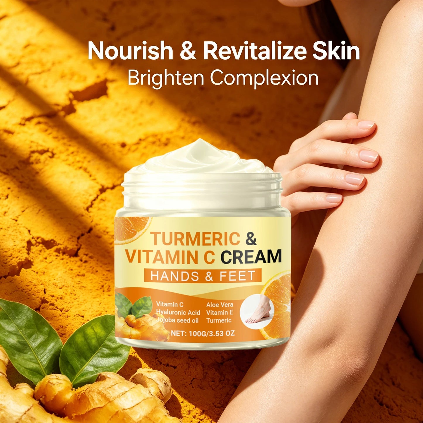 Turmeric Vitamin C Moisturizing Cream for Hand and Feet Brighten Skin Tone Repairs Dry Cracked Heels Nourishes Rough Skin Care Peaceful Pleasures Health and Wellness