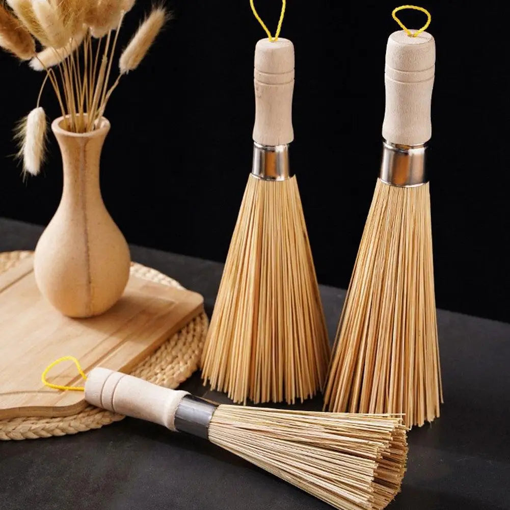 Bamboo Pot Brush Long Handle for Wok and Dish Cleaning Peaceful Pleasures Health and Wellness