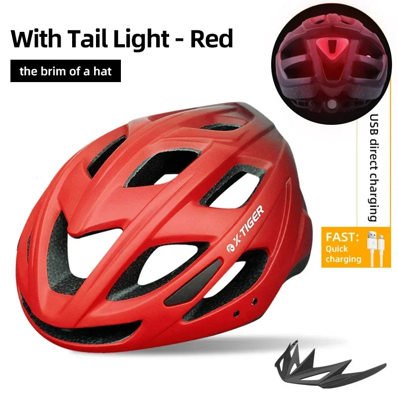 X-TIGER Adult Cycling Helmet with LED Tail Light & Brim