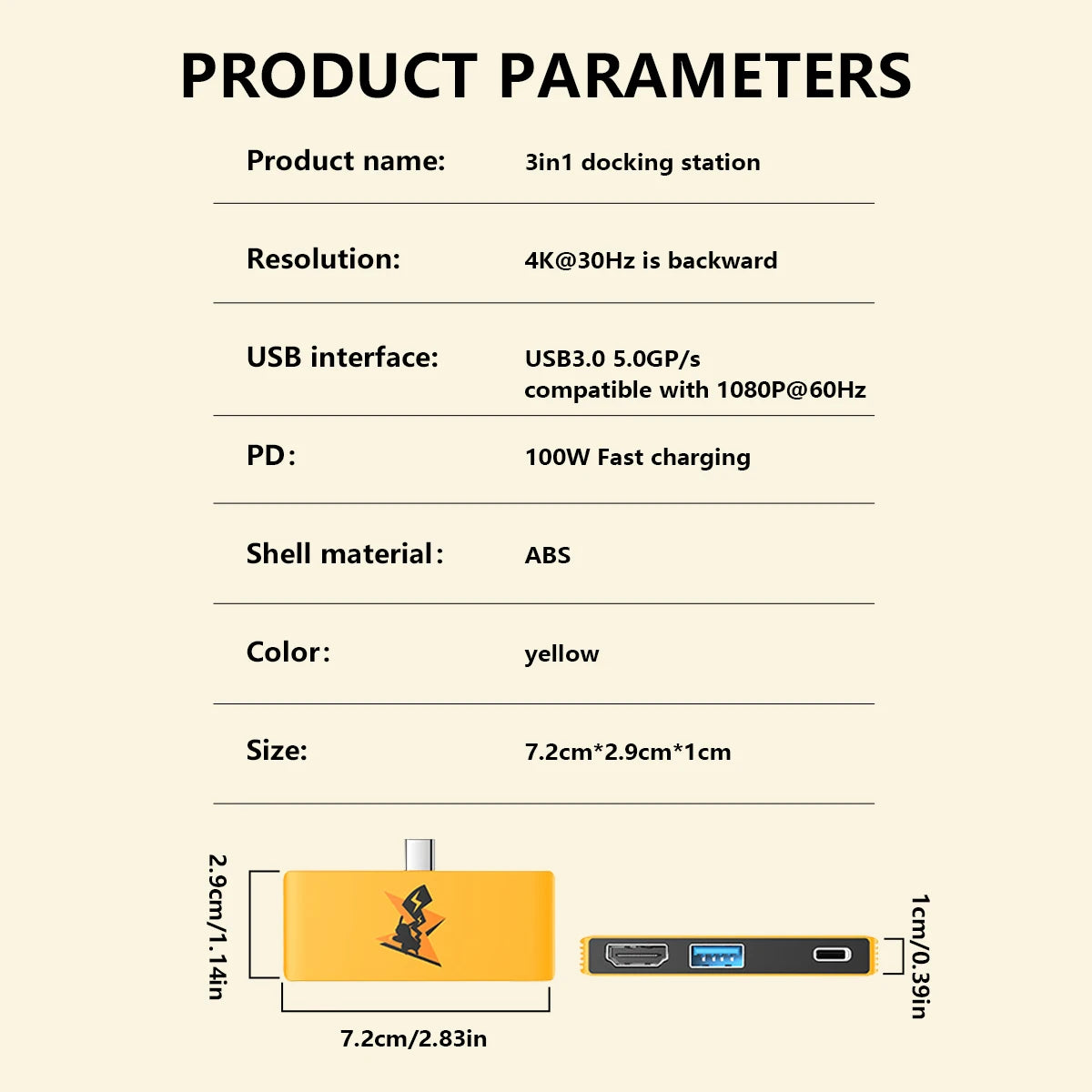USB-C to HDMI 3-in-1 Hub | 4K, PD 100W, USB 3.0 Adapter
