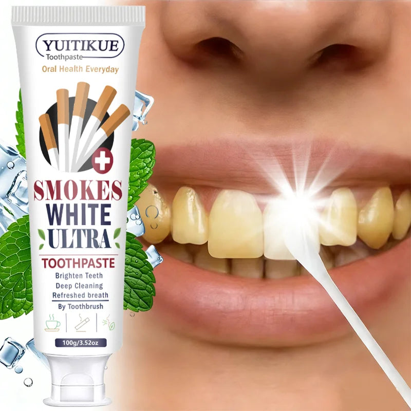 Yuitikue Smokes White Ultra Toothpaste, 100g Effective Stain Removal Toothpaste for Brighter Teeth & Fresh Breath, Deep Cleaning Peaceful Pleasures Health and Wellness