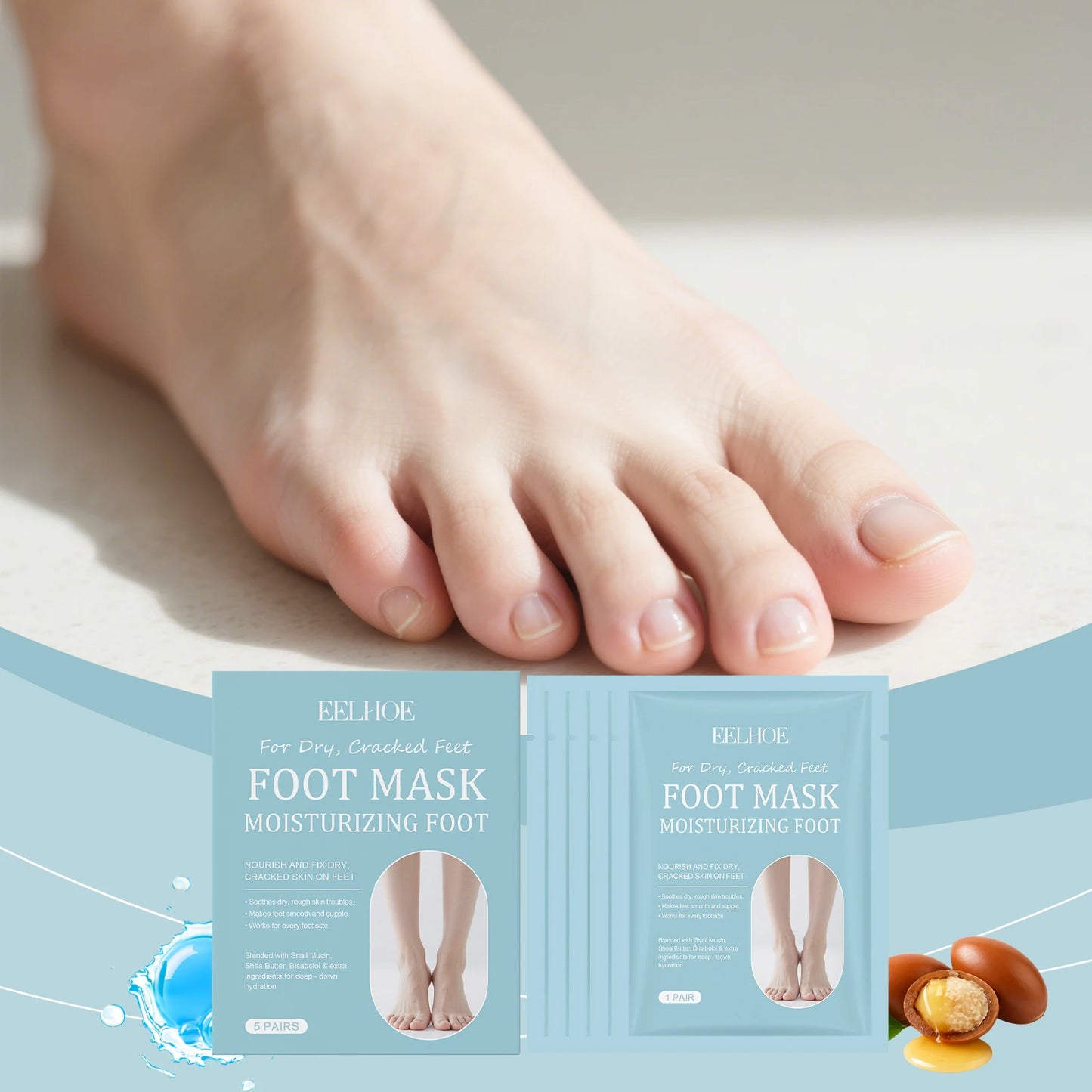 EELHOE Daily Foot Mask – Moisturizing & Exfoliating, 5 Pack Foot Mask Peaceful Pleasures Health and Wellness