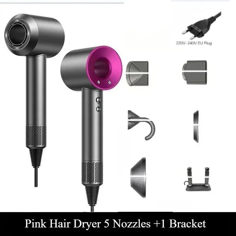 2026 Negative Ion with Air Collecting Scattering Nozzle Salon Tool for Home Travel Professional Leafless Wall-mounted Hair Dryer Peaceful Pleasures Health and Wellness pink 5 nozzles EU