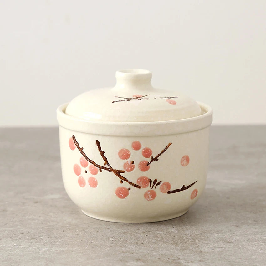 Ceramic Stewing Soup Cups Household Steamed Egg Bowls Hotel Steamed Bird's Nest Stew Underglaze Colored Mini Dessert Stew Cups Peaceful Pleasures Health and Wellness Red plum