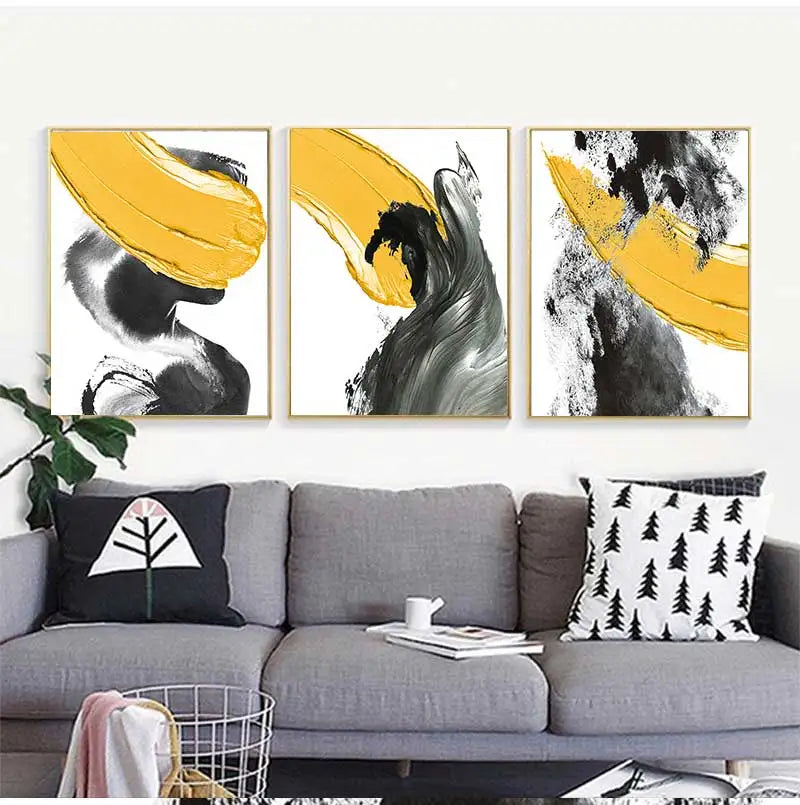 Abstract Yellow & Black Nordic Canvas Wall Art Print | Unframed
