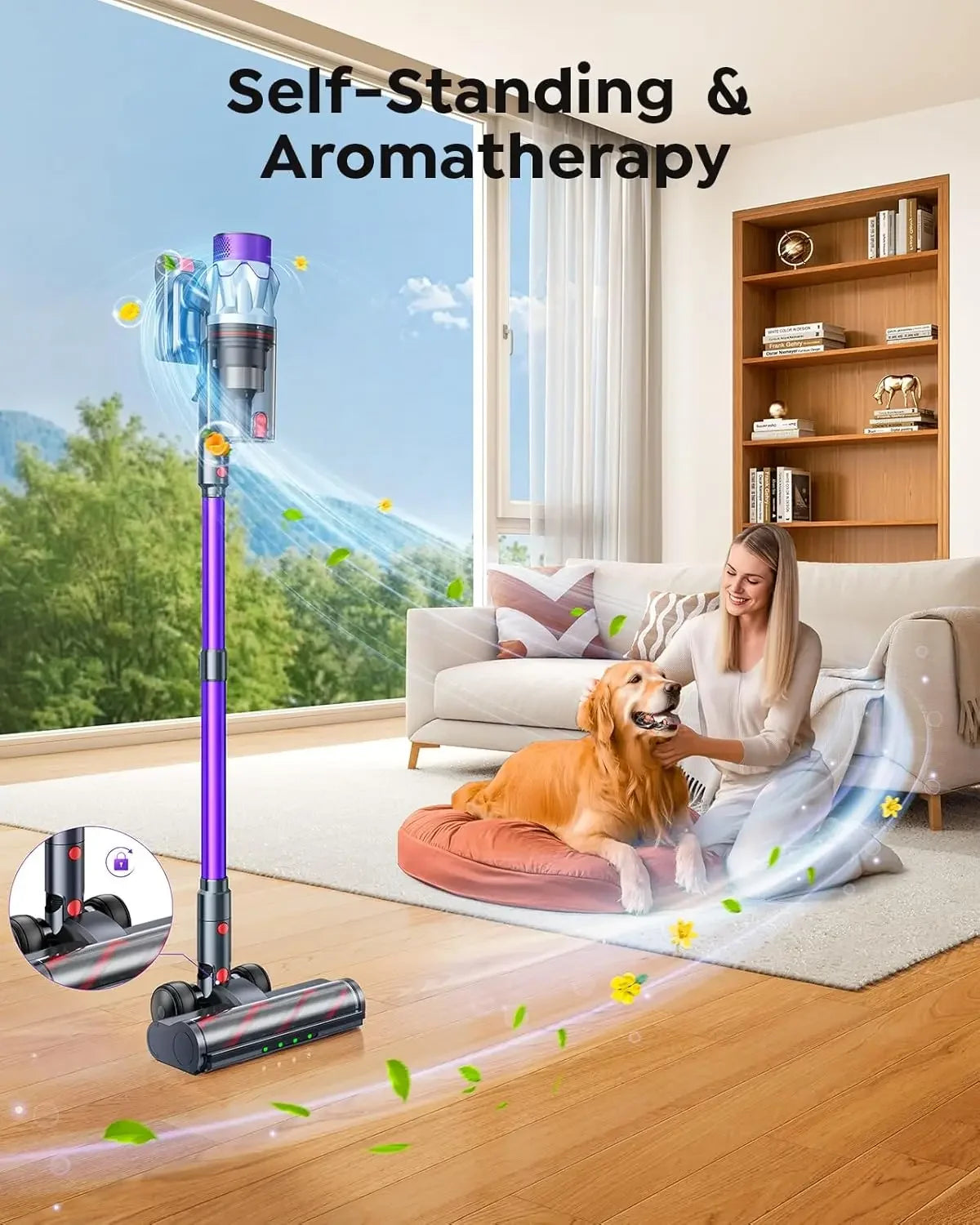 Cordless Vacuum Cleaner 70min/650W/55KPA with Auto Mode, Wall Mount & Fragrance for Hardwood Floor/Car/Pet Peaceful Pleasures Health and Wellness