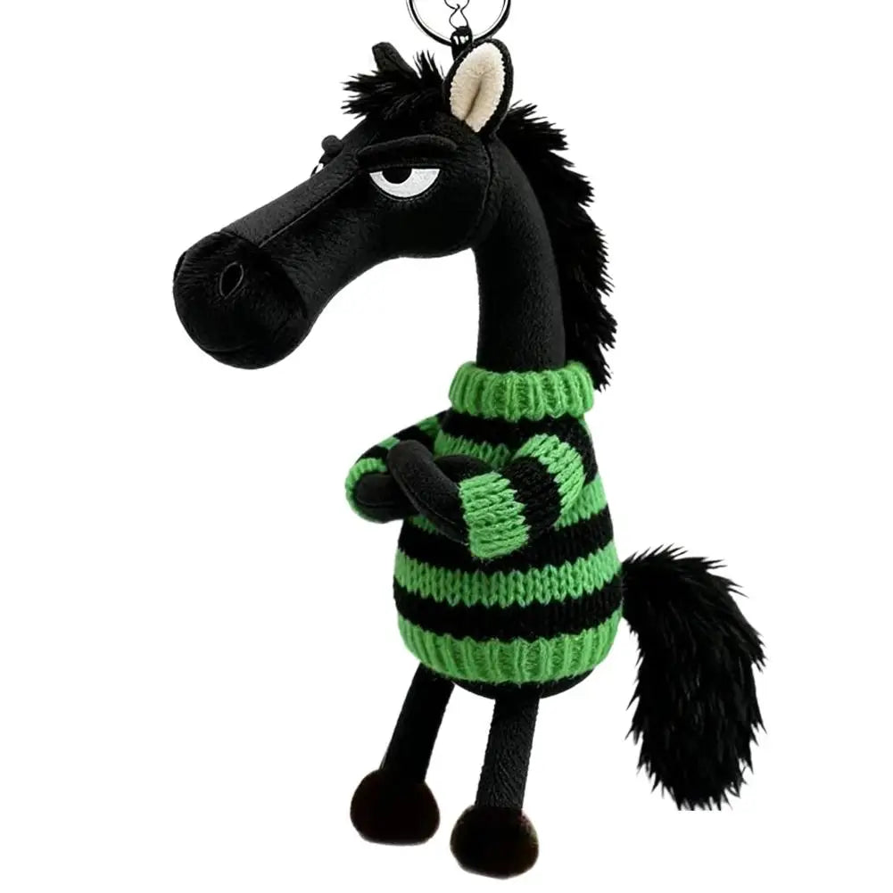 Cool Black Horse Plush Toy Wearing Sweater 2026 Mascot Key Chain