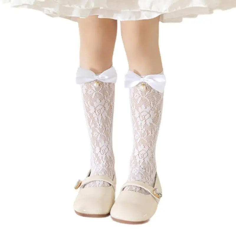 Girls Bowknot Calf Socks | Cute Tube Stockings for Ages 7–12