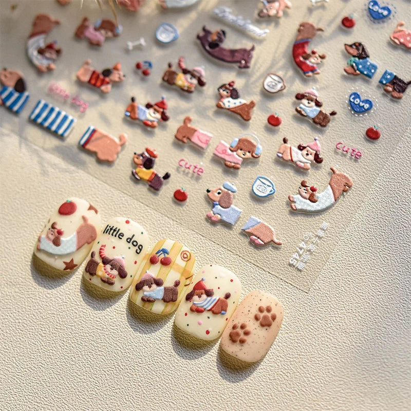 Lovely Sausage Dog Self Adhesive Nail Art Stickers Cartoon Manicure Decals Creative DIY Decoration Nail Art Stickers Gifts Peaceful Pleasures Health and Wellness