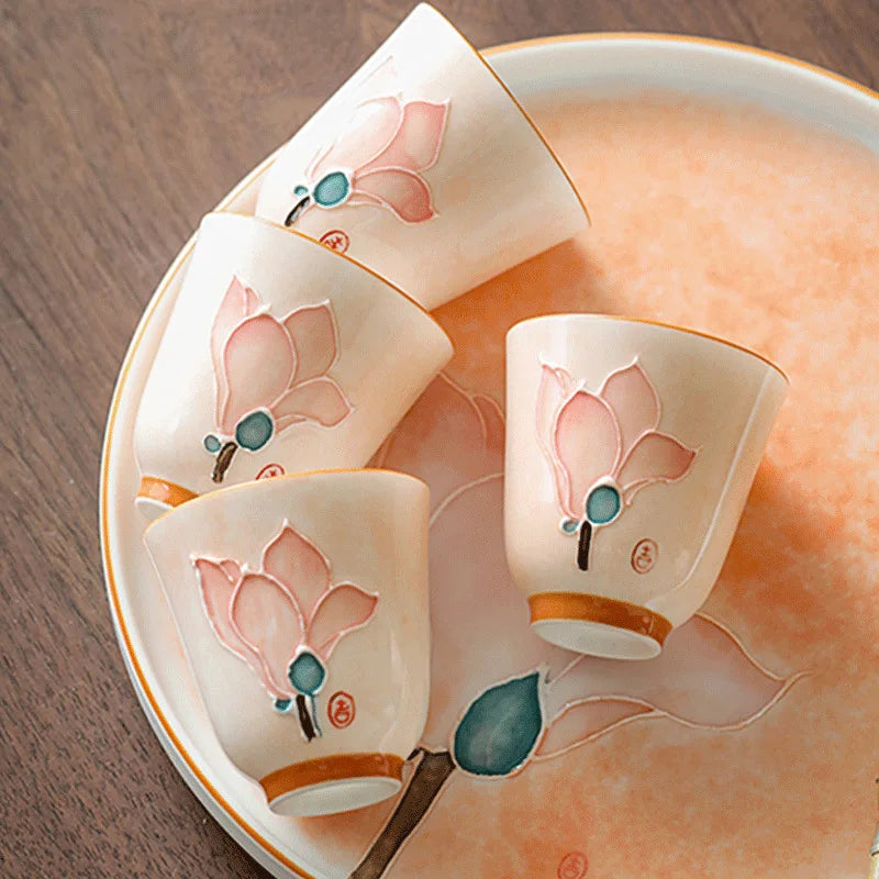 Hand-Painted Lotus Ceramic Teacup | 55ml Porcelain Tea Cup Ceramic Teacup Peaceful Pleasures Health and Wellness