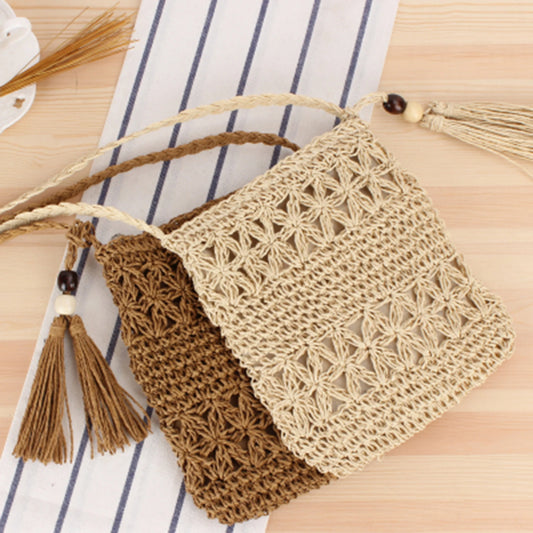Women's Woven Straw Messenger Bags Summer Casual Tassel Summer Beach Straw Bag Ideal Gift for Daughters Mom Lover Peaceful Pleasures Health and Wellness
