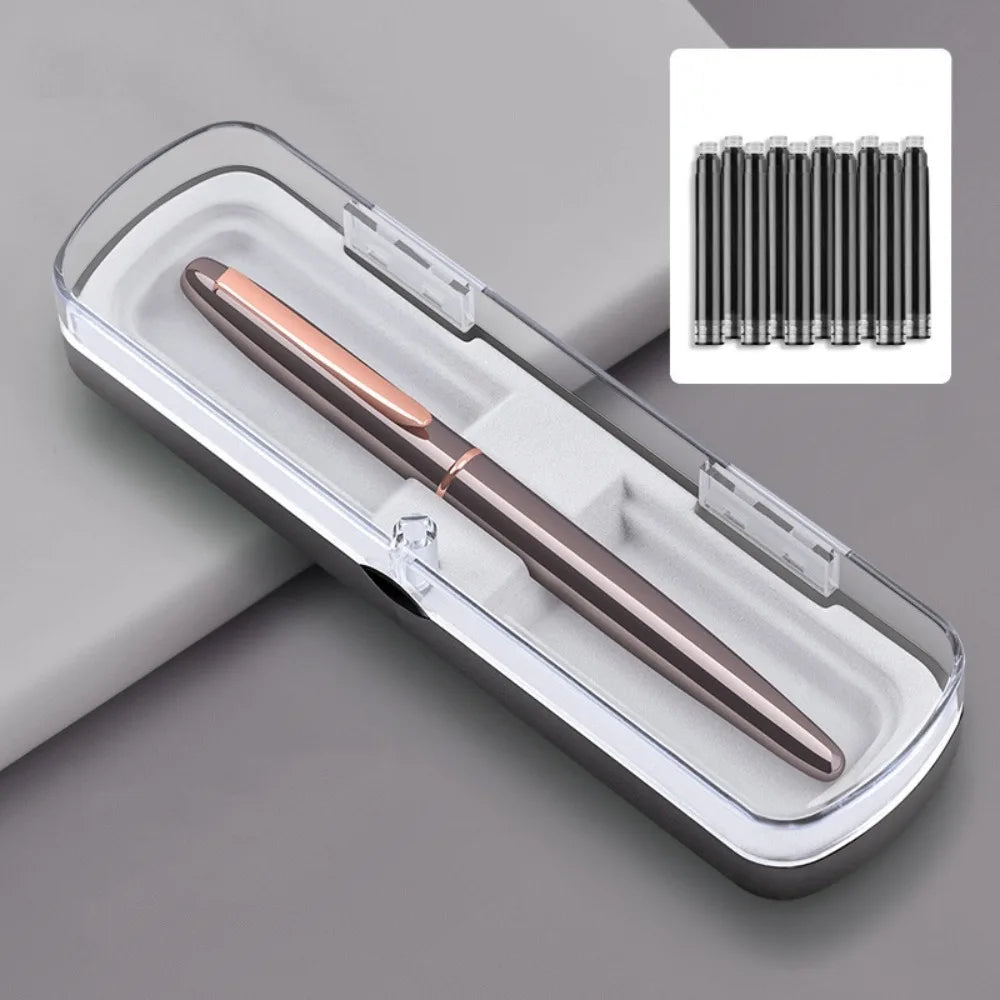 Business Fine Nib Metal Fountain Pen Calligraphy Handwriting Gift Ink Pens Smooth Writing 0.35mm Signature Pen Back To School Peaceful Pleasures Health and Wellness Grey boxed