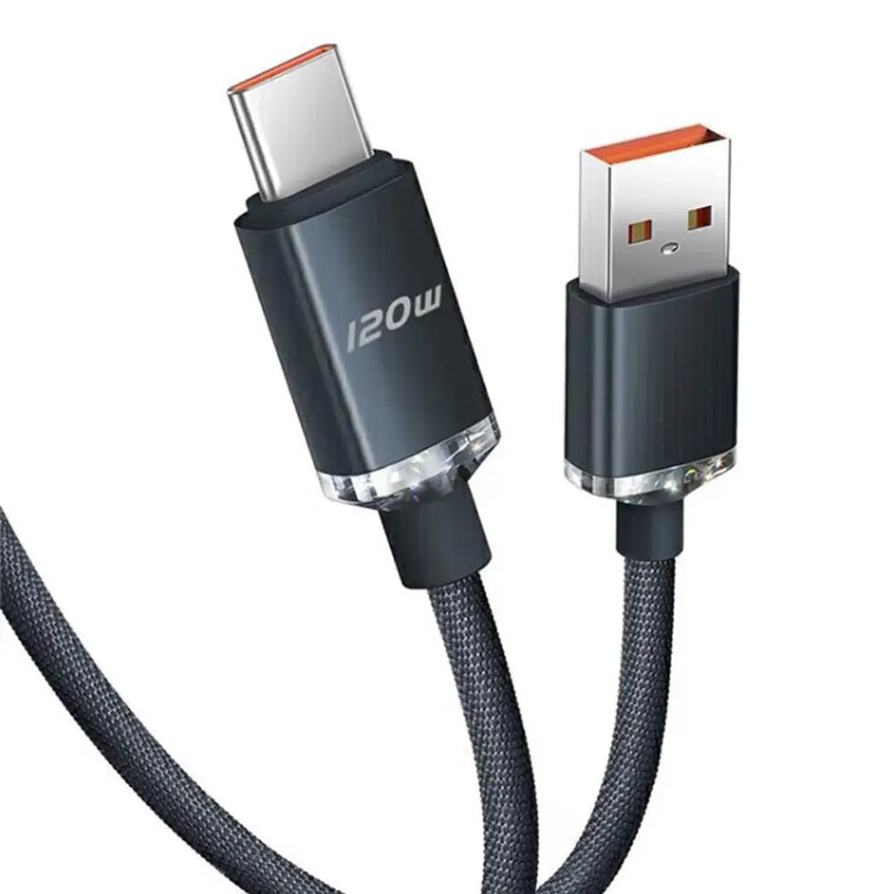 120W USB-A to USB-C Braided Fast Charging Cable – 6A Turbo Charge, 1m Peaceful Pleasures Health and Wellness