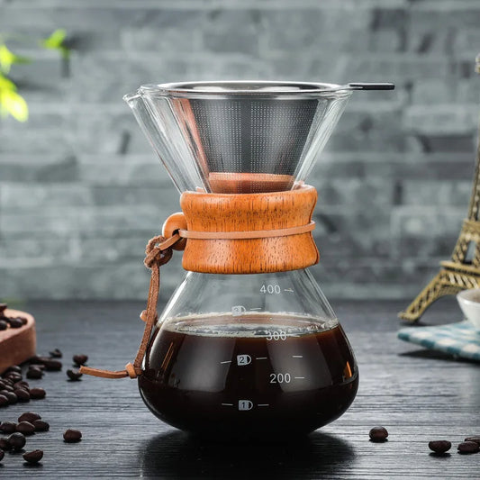400 ML Glass Coffee Pot With Filter Hand Coffee Pot High Borosilicate Glass High Temperature Teapot For Hot Cold Drinks Milk Tea Peaceful Pleasures Health and Wellness Pot with Filter