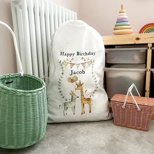 Personalised Safari Jungle Animals Large Drawstring Gift Bag Personalised Gift Bag Peaceful Pleasures Health and Wellness