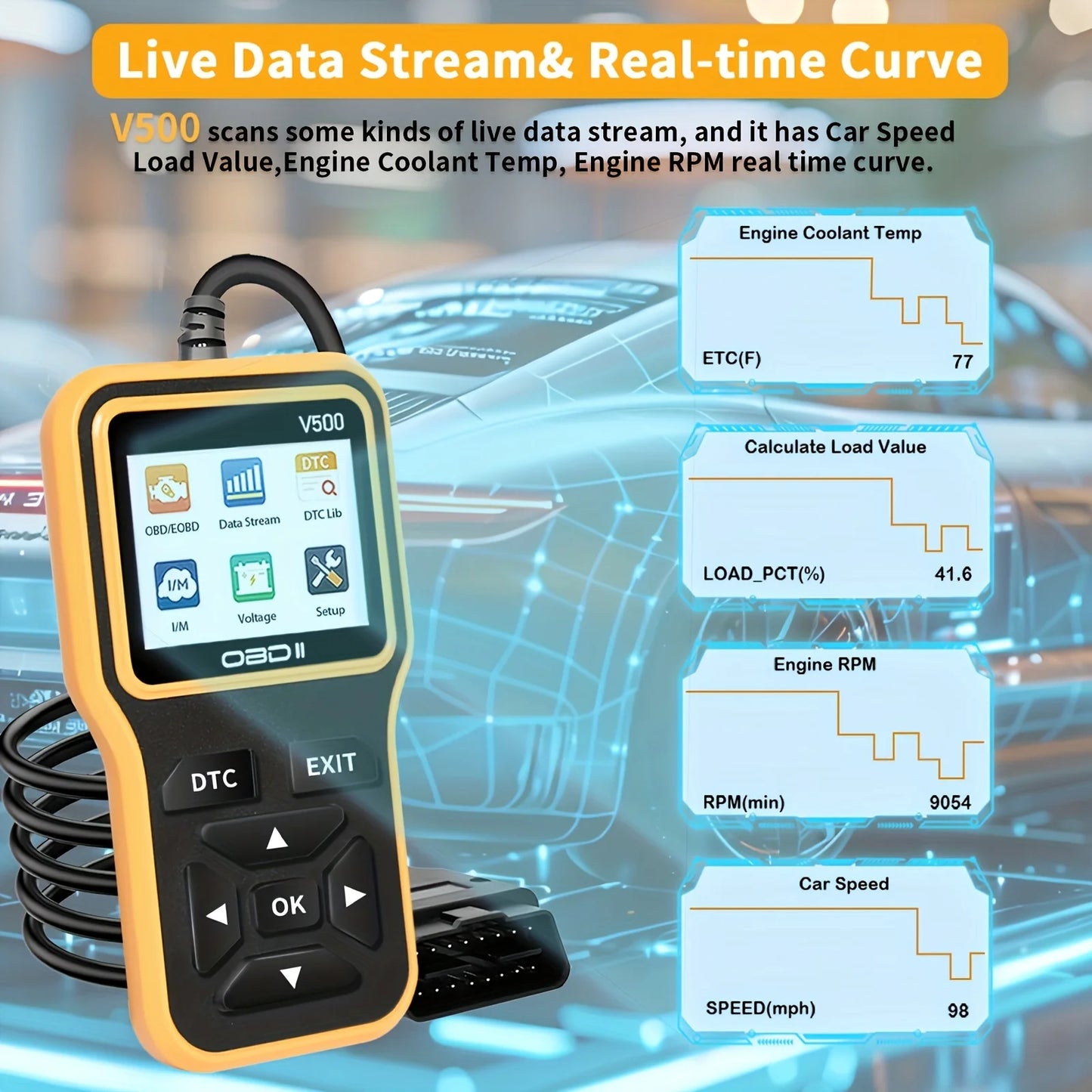 New Obd2 Diagnostic Tool - Fault Code Reader, Voltage Tester, Engine Fault Code Scanner, Charging Test Tool Obdii-V500 Yellow Version, Battery Not Included Peaceful Pleasures Health and Wellness