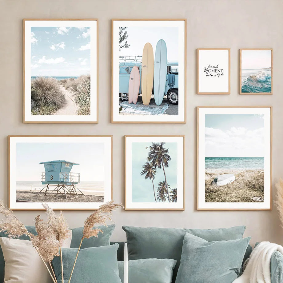 Canvas Painting Nordic Surf Posters And Prints Wall Art Pictures For Living Room Home Decor Beach Surfers Coconut Tree Car Peaceful Pleasures Health and Wellness