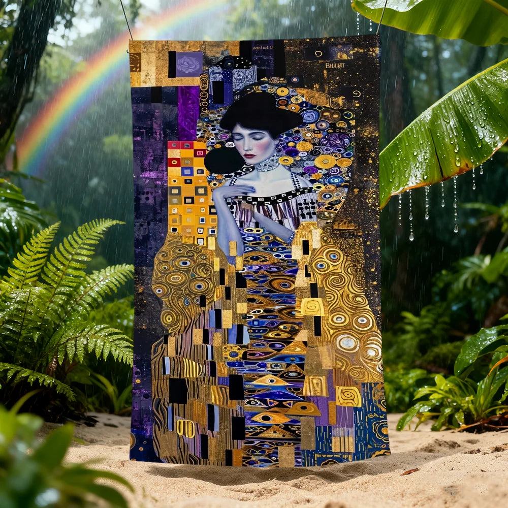Gustav Klimt Art Quick-Dry Beach Towel | Pool Travel Gym Quick-Dry Beach Towel Peaceful Pleasures Health and Wellness