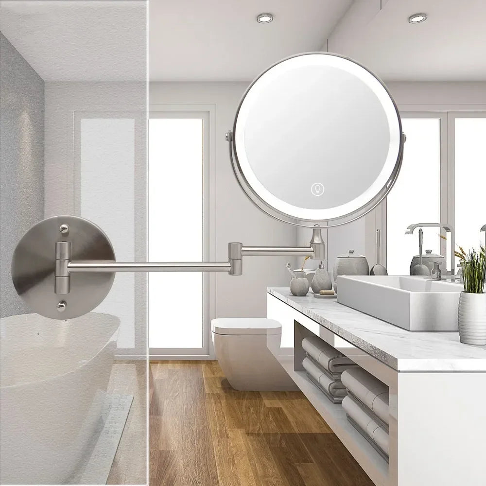 Wall Mounted LED Makeup Mirror 8" | 10x Magnifying Touch Dimmer