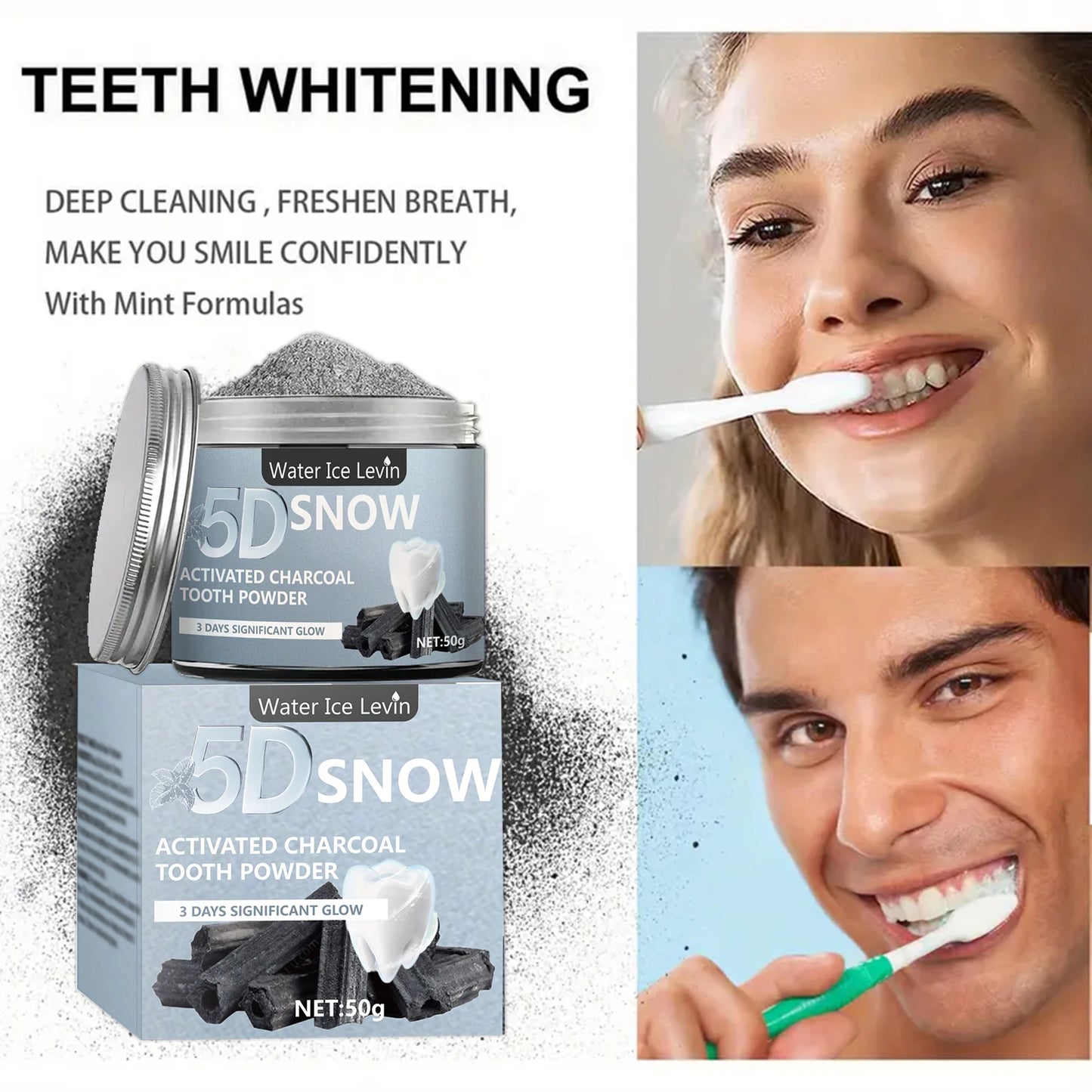 Bamboo Charcoal Teeth Whitening Powder – Natural Clean, 50g