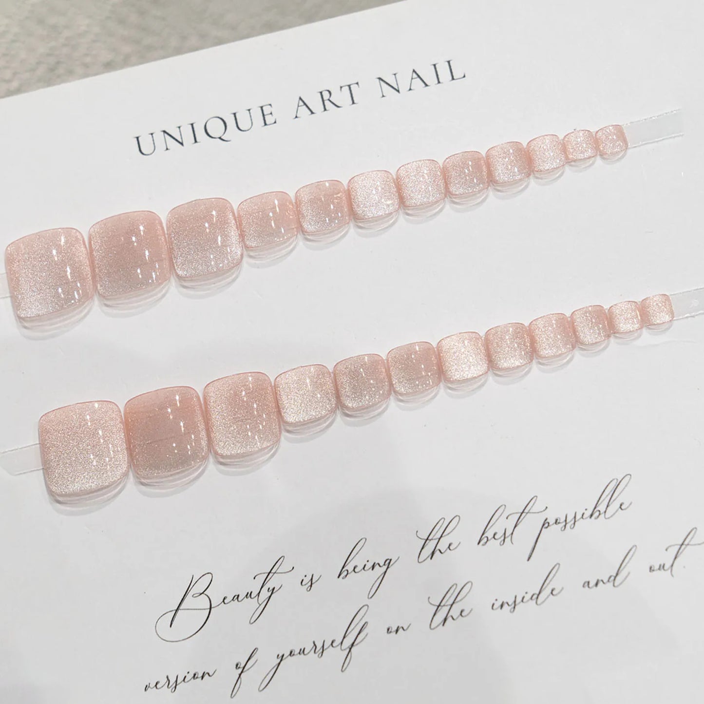24pcs/box Sparkling Cat Eyes Pink False Nails Press On Toenails Crystal Flash Fake Feet Nails For Women Girls Nail Art Manicure Peaceful Pleasures Health and Wellness