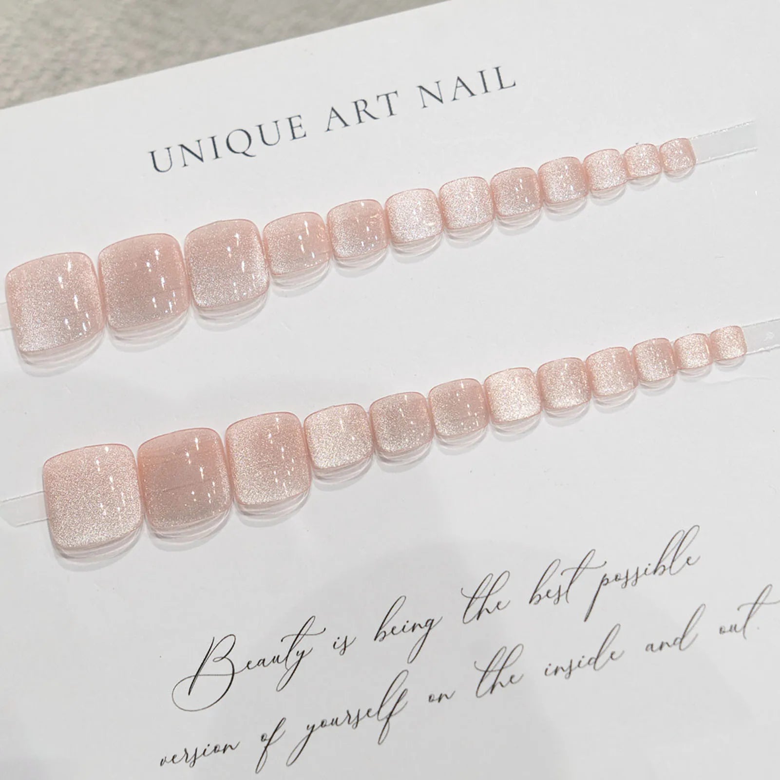 24pcs/box Sparkling Cat Eyes Pink False Nails Press On Toenails Crystal Flash Fake Feet Nails For Women Girls Nail Art Manicure Peaceful Pleasures Health and Wellness