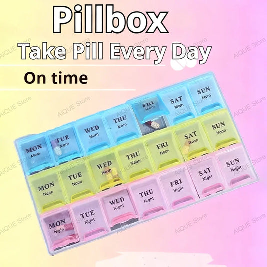 AiQUE Portable Travel Pill Box Cases Organizer 7 Days 21 Grids 3 Times One Day with Large Compartments for Vitamins Medicine Peaceful Pleasures Health and Wellness