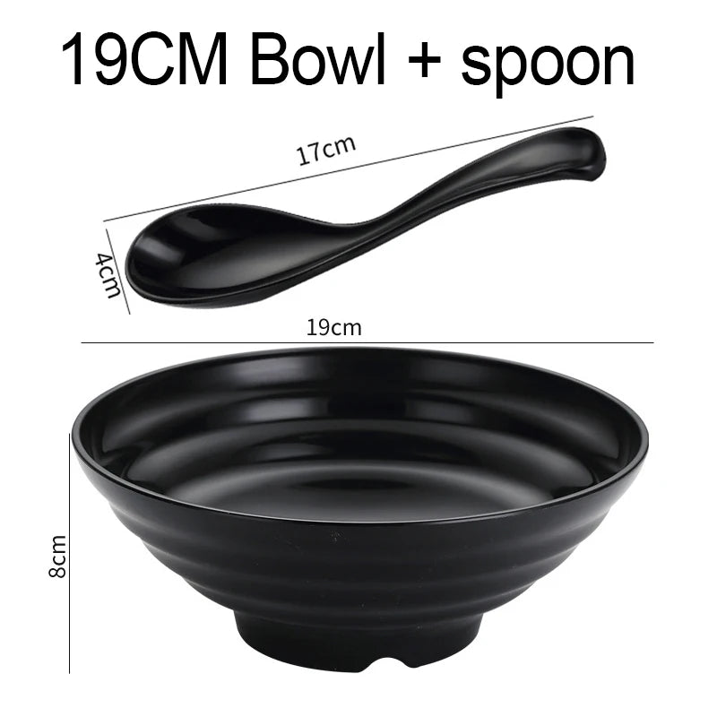 Thickened Plastic Ramen Bowl Anti-Slip Salad Bowl Solid Color Perfect for Kitchen Restaurant Lamian Noodles Bowl Peaceful Pleasures Health and Wellness 19cm Spoon